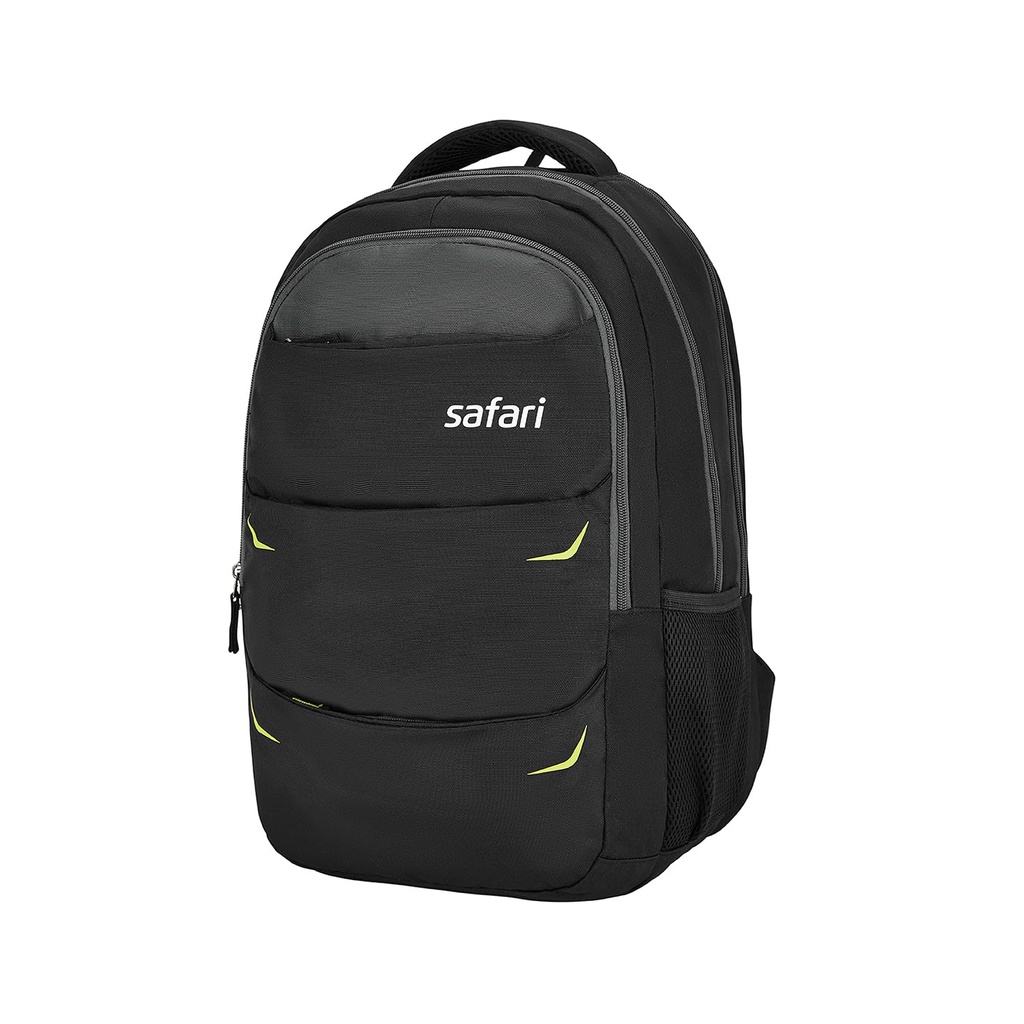 Safari Omega Pro Laptop Backpack With Raincover, 3 Compartments, Bottle Holder, Organizer, Unisex Bag For Boys & Girls, School/College/Office/Travel Bag, Colour- Black, 35L
