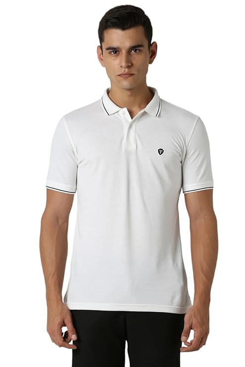 Van Heusen Men's Cotton Solid Regular Fit Collar Polo T-Shirt-L