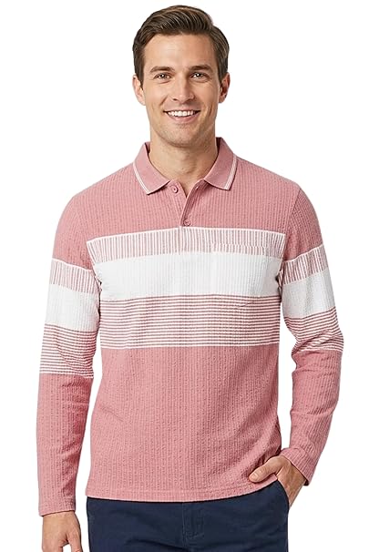 SANE ORIGINALS Full Sleeves Textured Polo T-shirt for Men with Pocket -L