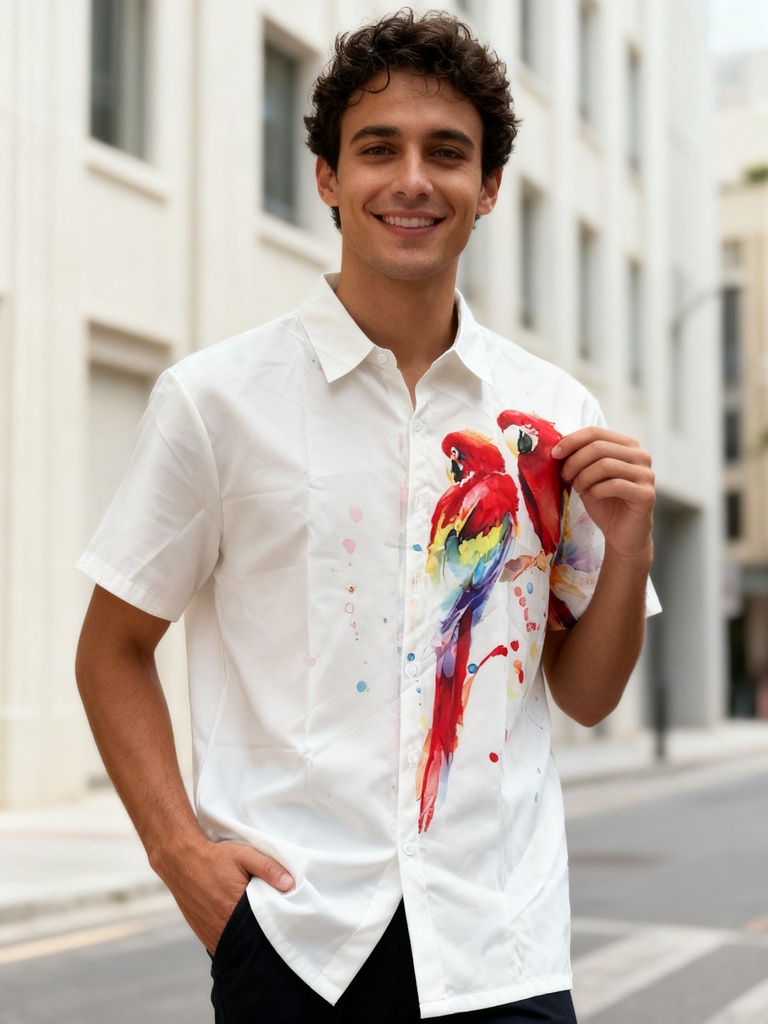 Men's Casual Shirt Colourful Fashion Animal, Hawaian -M